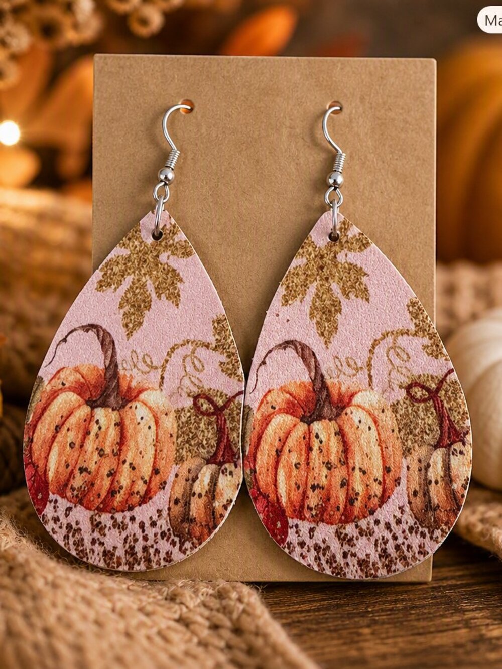 Pumpkin Print Teardrop Earrings NWOT